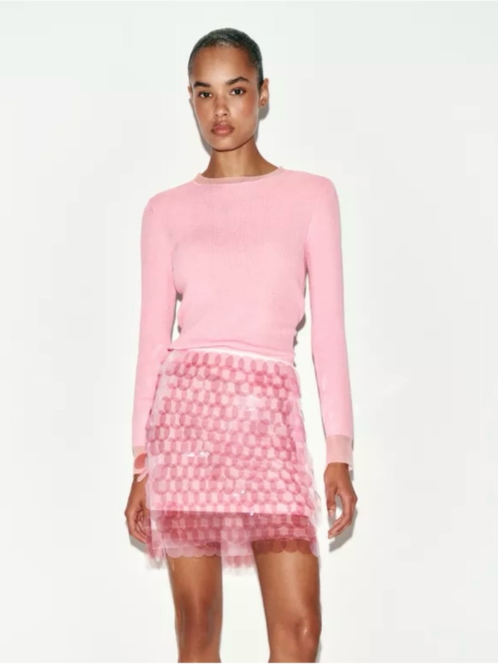 Zara Pink Sequined Mini Skirt | Size Medium